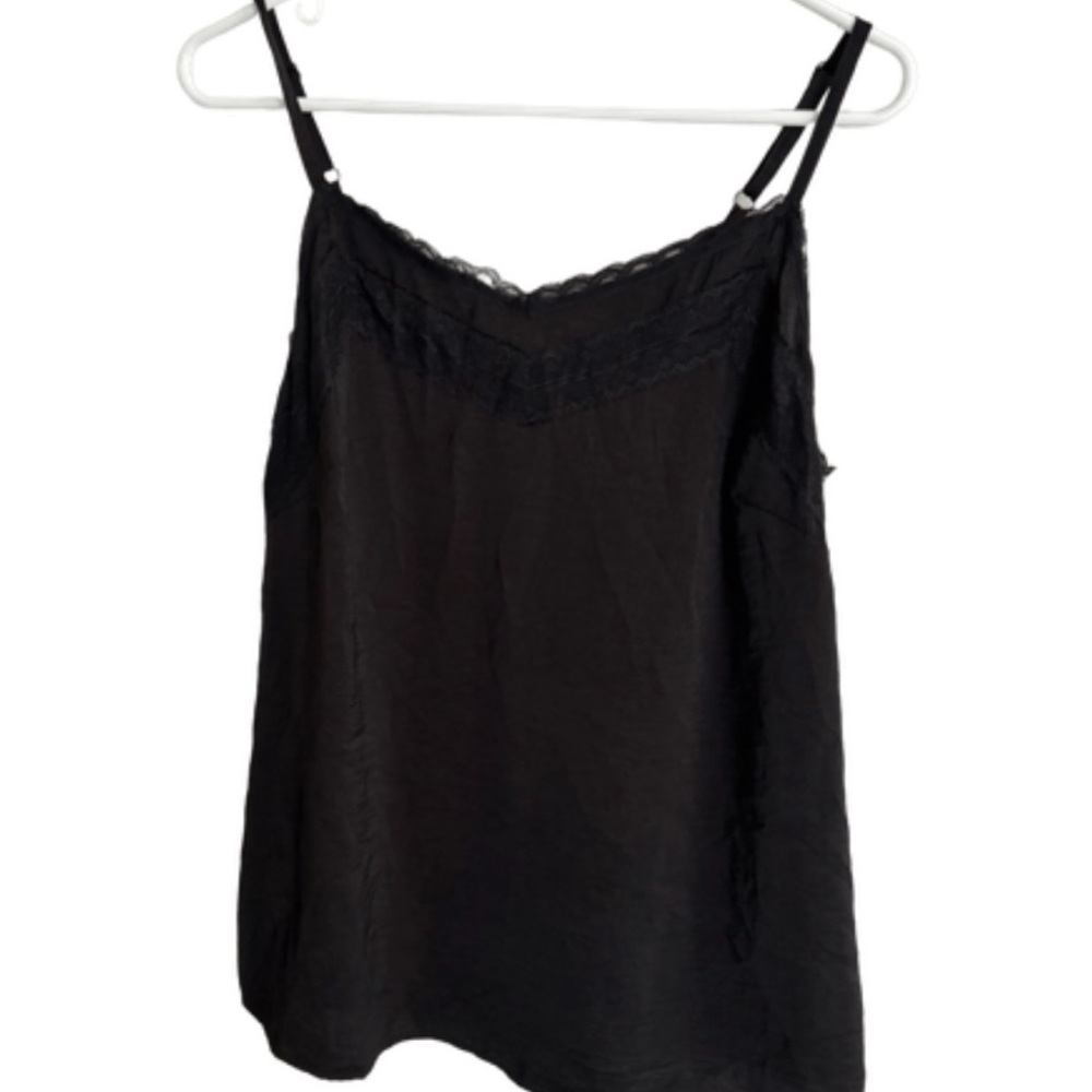 CAbi Elegant Black Lace Trim Cami Top